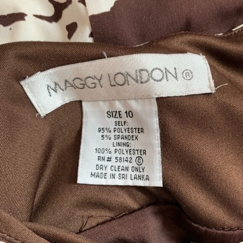 Maggy London Women's Brown White Floral Print Stretch Midi Dress 10 Elastic VG - Picture 8 of 8